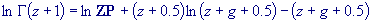 ln G(z) = ln ZP + (z + 0.5)ln(z + g - 0.5) - (z + g + 0.5)